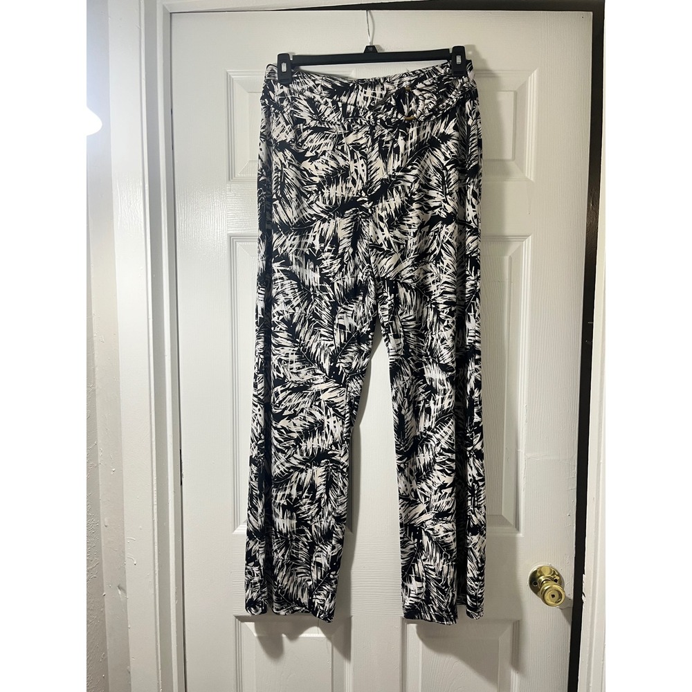 Robert Louis Womens 1Xโ Black White Tropical Palm Leaf Print Wide Leg Pants Ring